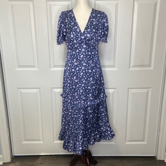 DH New York Floral Puff Sleeve Ruffle Midi Dress - Picture 2 of 7